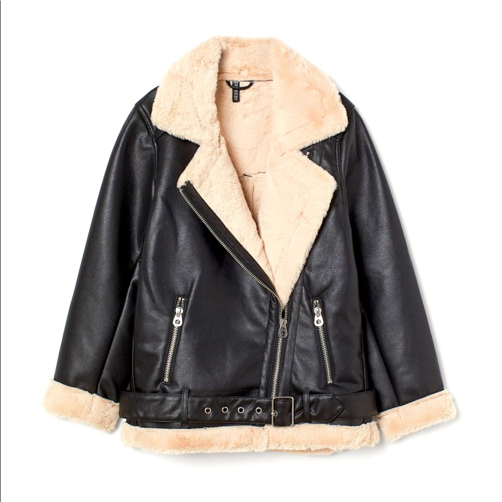 H&M faux fur Moto Jacket